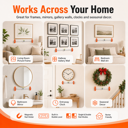 Magnetic 3-in-1 Picture Hanger Level & Hang, No Hammer Needed