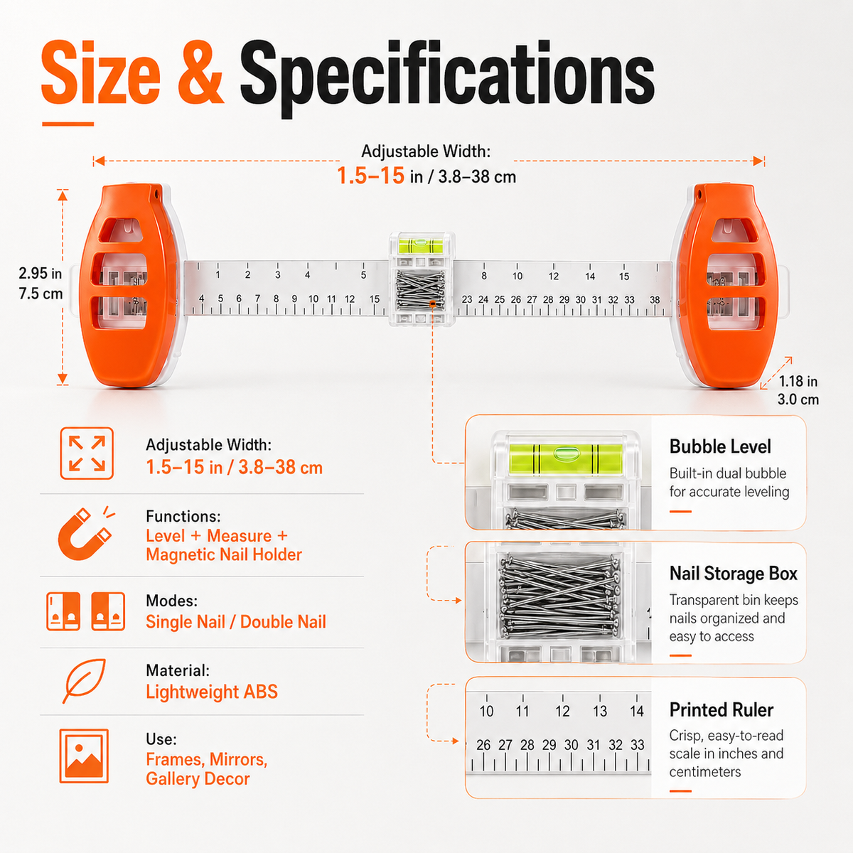 Magnetic 3-in-1 Picture Hanger Level & Hang, No Hammer Needed