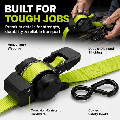 Green Ratchet Straps 11.5ft 1500LB Hold for Moves & More