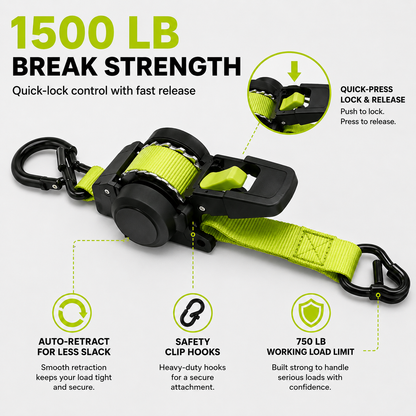 Green Ratchet Straps 11.5ft 1500LB Hold for Moves & More