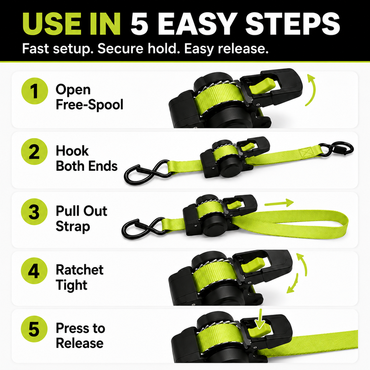 Green Ratchet Straps 11.5ft 1500LB Hold for Moves & More