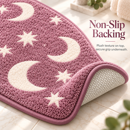 Glow-in-the-Dark Moon & Star Bathroom Mat Set 3 Piece Plush Set