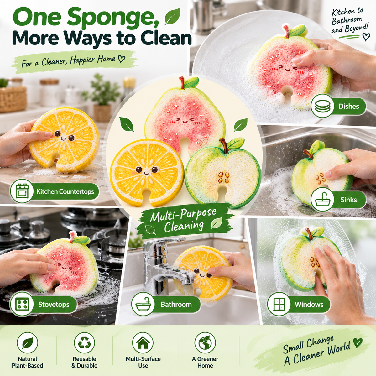 3-Pack Natural Cellulose Sponges