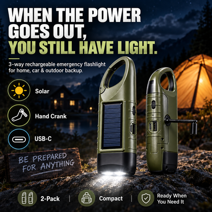 Solar Hand Crank Emergency Flashlights USB-C Rechargeable Outdoor Lights