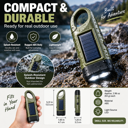 Solar Hand Crank Emergency Flashlights USB-C Rechargeable Outdoor Lights