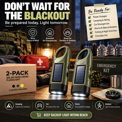 Solar Hand Crank Emergency Flashlights USB-C Rechargeable Outdoor Lights