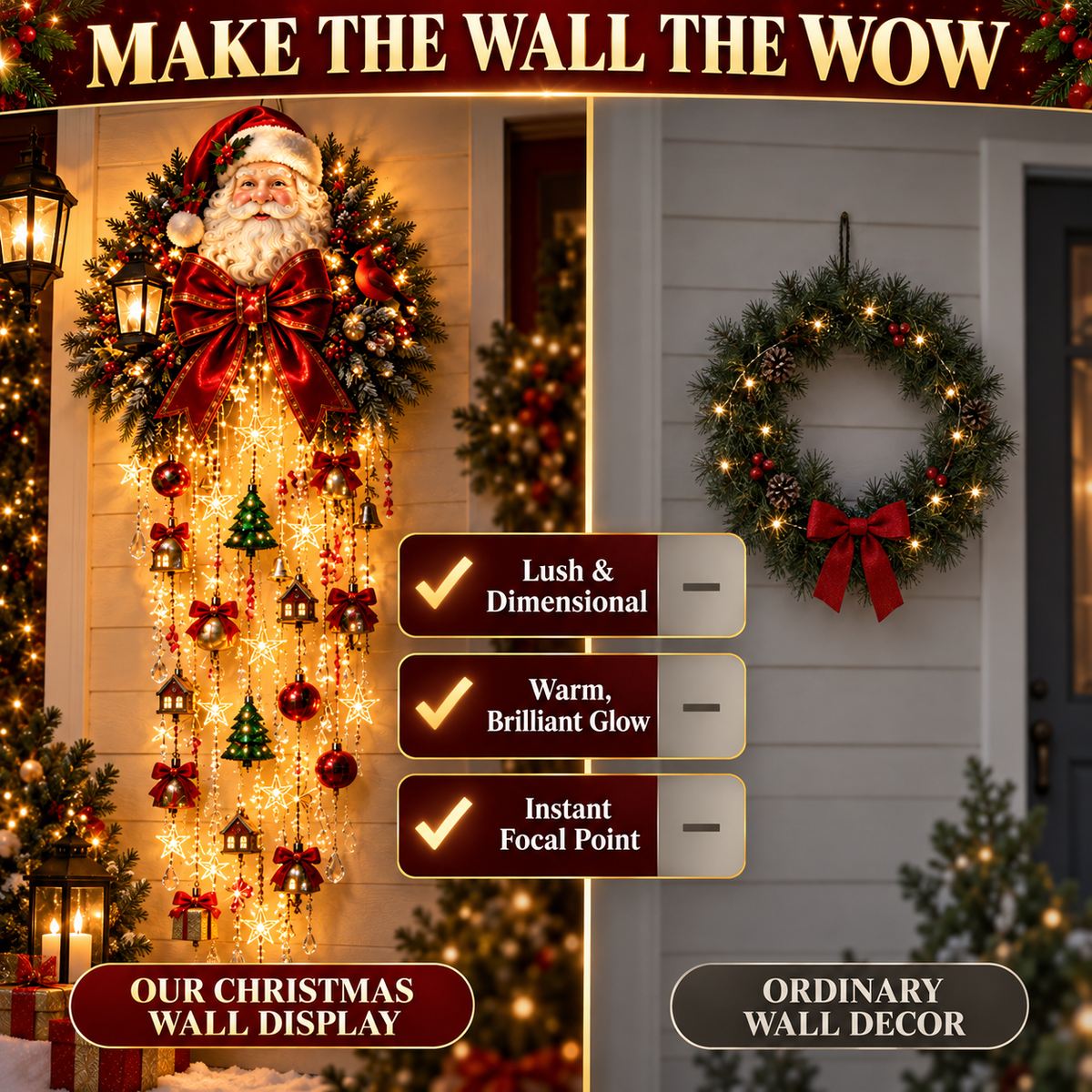 Christmas Magic Cascading Santa Wall Light A Show-Stopping Holiday Display for Your Home