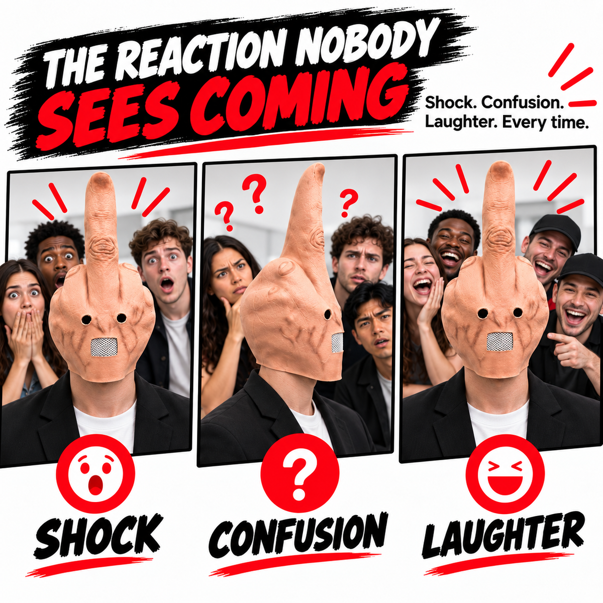 Uncanny Smile Reaction Mask Halloween Prank & Party Mask