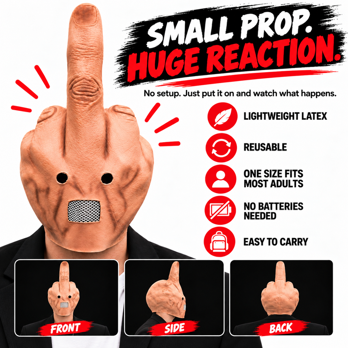 Uncanny Smile Reaction Mask Halloween Prank & Party Mask