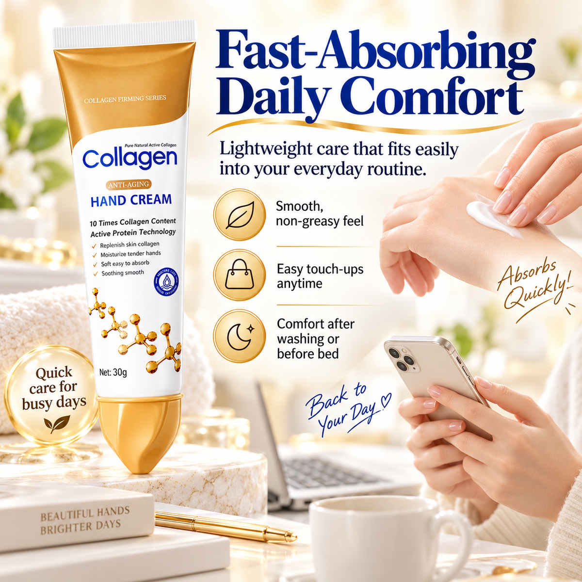 Collagen Anti-Wrinkle Hand Cream Daily Hydrating Repair for Dry, Cracked Hands & Heels