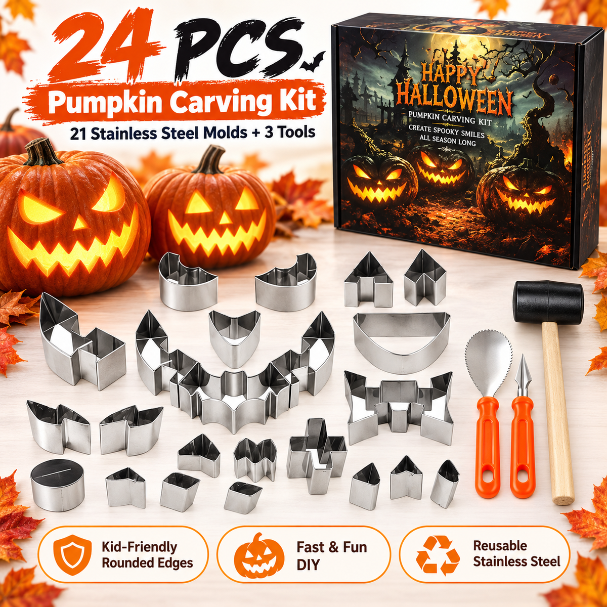 Halloween Pumpkin Carving Kit 24-Piece Family DIY Set