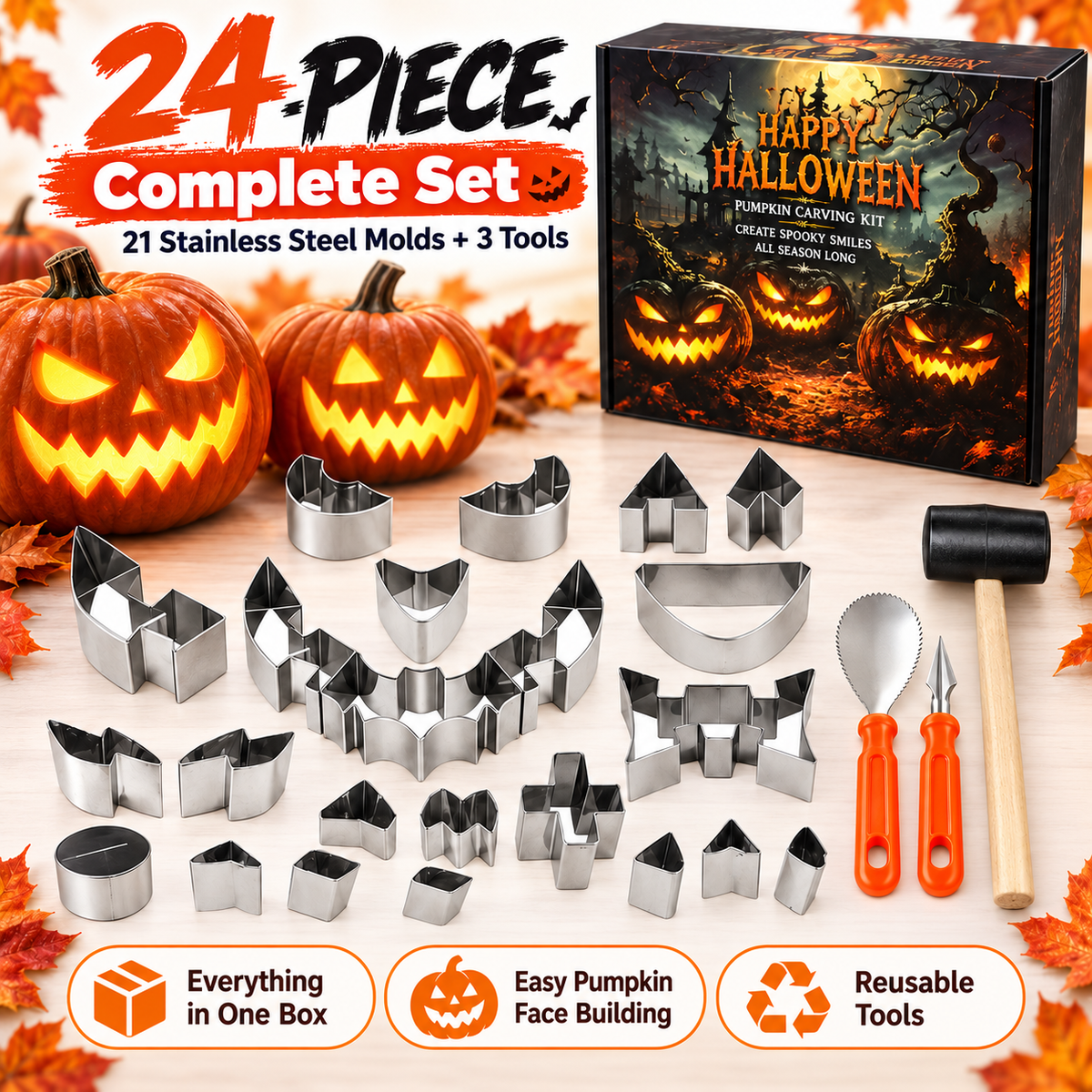 Halloween Pumpkin Carving Kit 24-Piece Family DIY Set