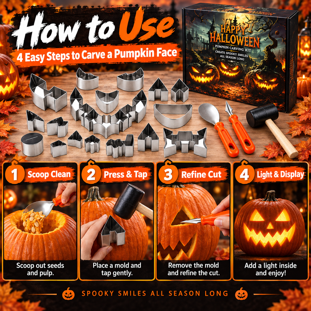 Halloween Pumpkin Carving Kit 24-Piece Family DIY Set
