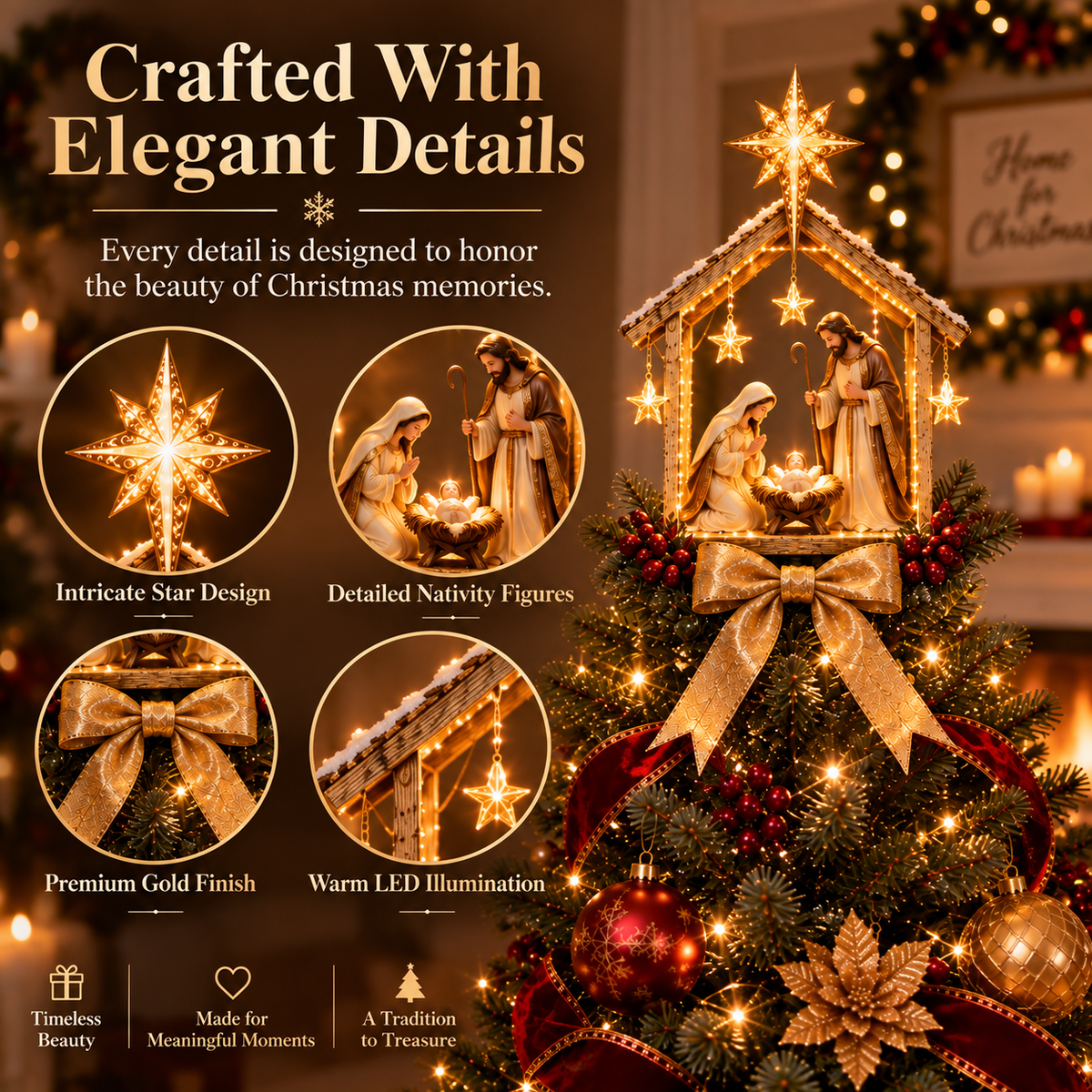 Bethlehem Star Nativity Tree Topper Light