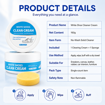 Multi-Purpose No-Wash Cleaner Cream | Stain-Removing Solid for Sneakers, Leather & Car Interiors