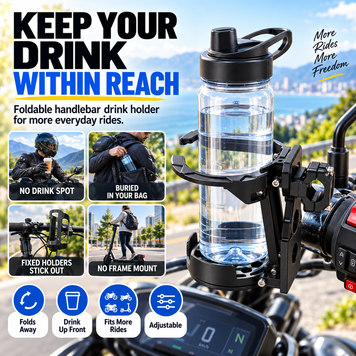 Foldable & Adjustable Handlebar Drink Holder