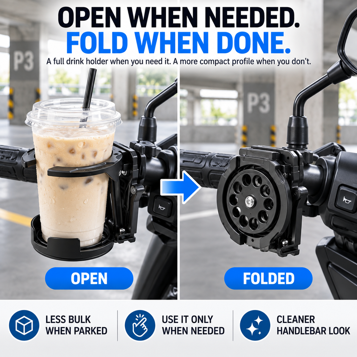 Foldable & Adjustable Handlebar Drink Holder