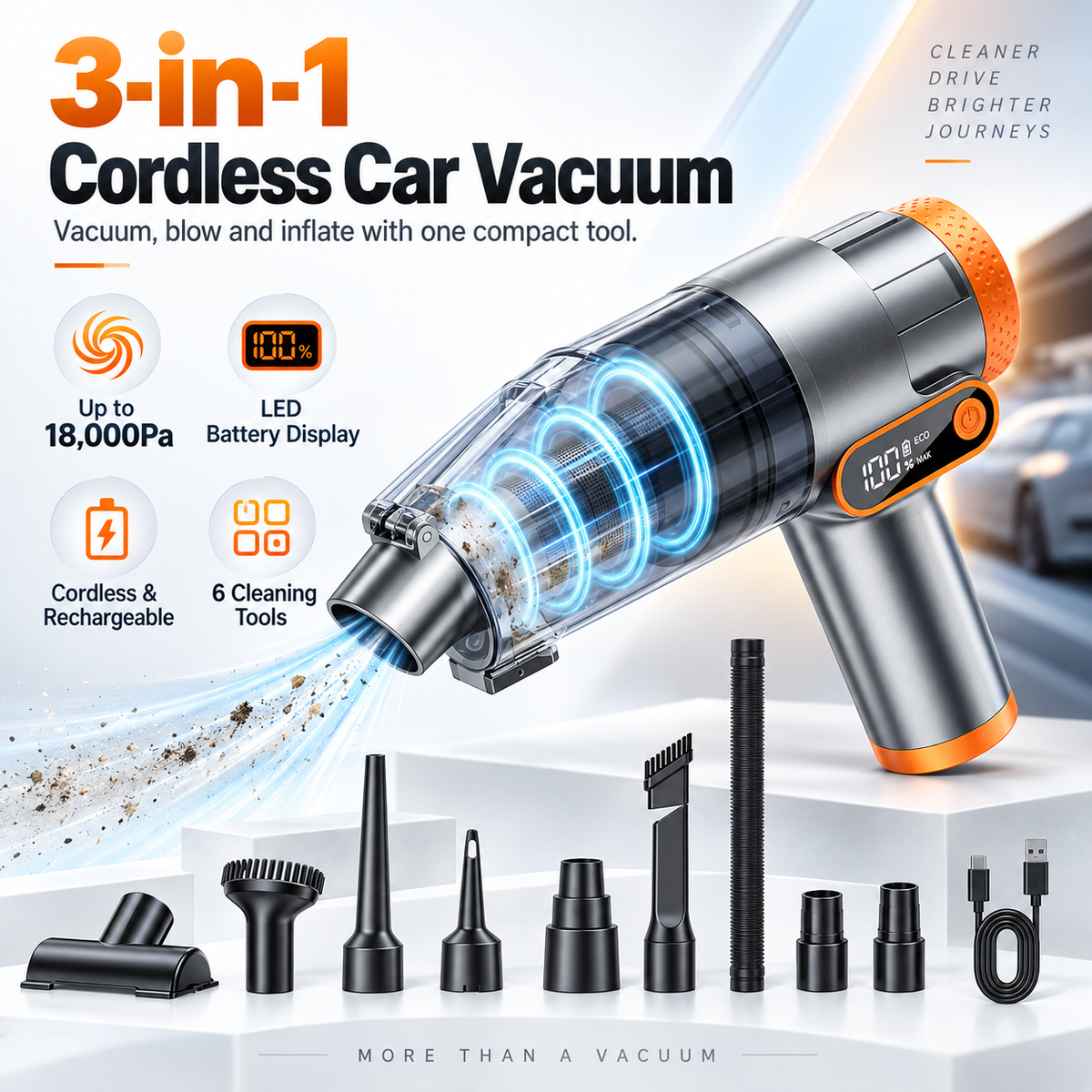 3-in-1 Cordless Car Vacuum / Blower / Inflator