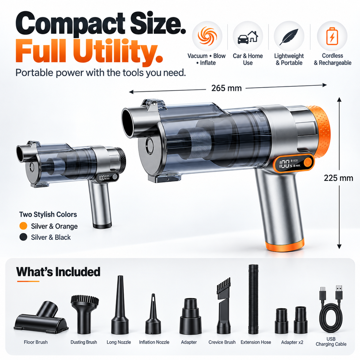 3-in-1 Cordless Car Vacuum / Blower / Inflator