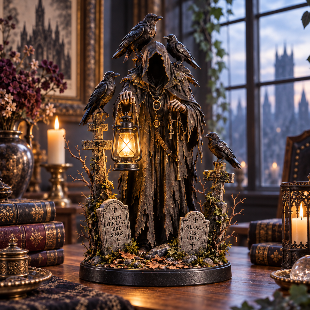 Keeper of the Last Light Raven Guardian Lantern Statue