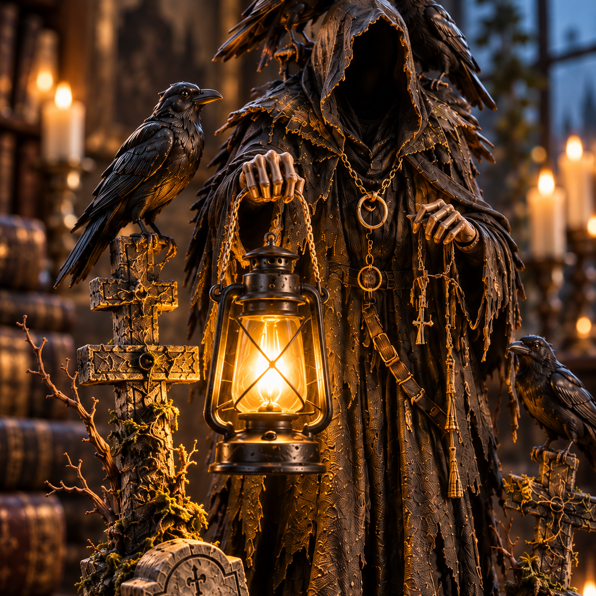 Keeper of the Last Light Raven Guardian Lantern Statue