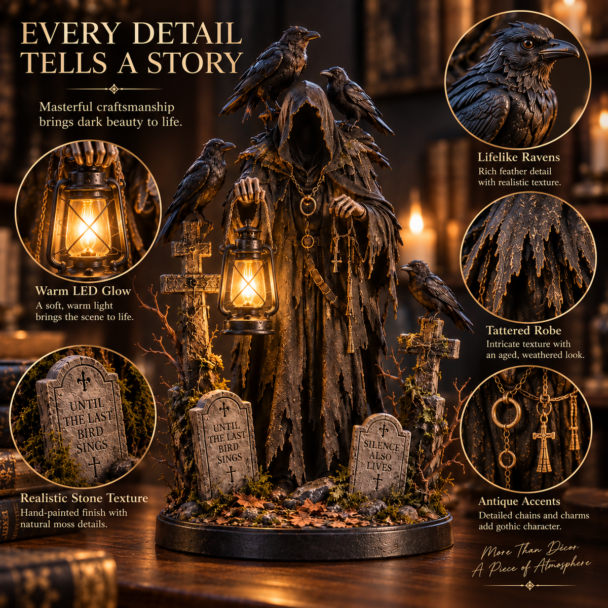 Keeper of the Last Light Raven Guardian Lantern Statue