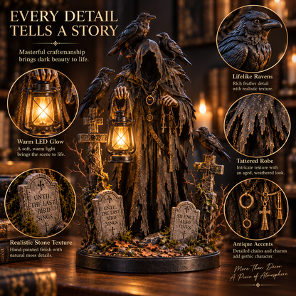 Keeper of the Last Light | Lighted Raven Guardian Gothic Statue