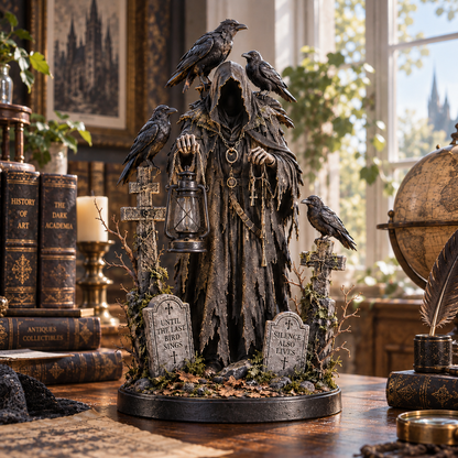 Keeper of the Last Light | Lighted Raven Guardian Gothic Statue