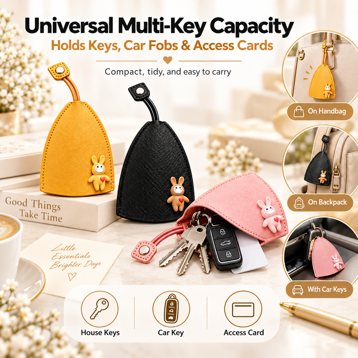 3PCS Cute Cartoon Pull-Out Key Case