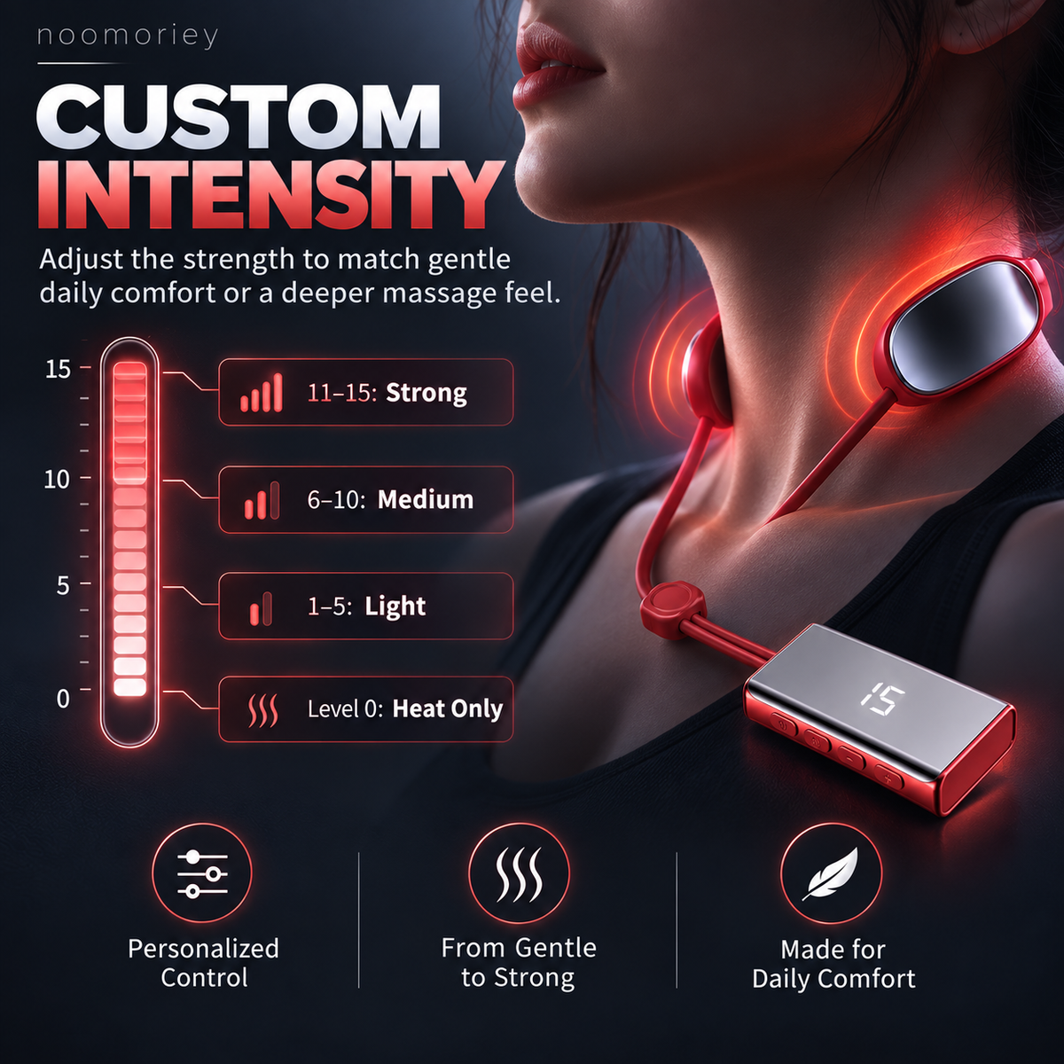 Mini Heated Neck Massager Necklace 4 Modes, 9 Intensity Levels & Dual-Pulse Relaxation