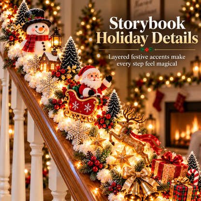 Santa s Sleigh Snowy Stair Railing Decor | Pre-Lit Christmas Banister Garland
