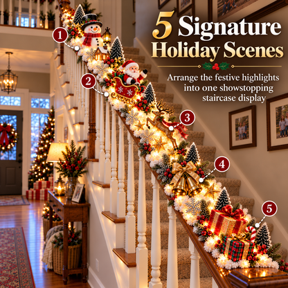 Santa s Sleigh Snowy Stair Railing Decor | Pre-Lit Christmas Banister Garland