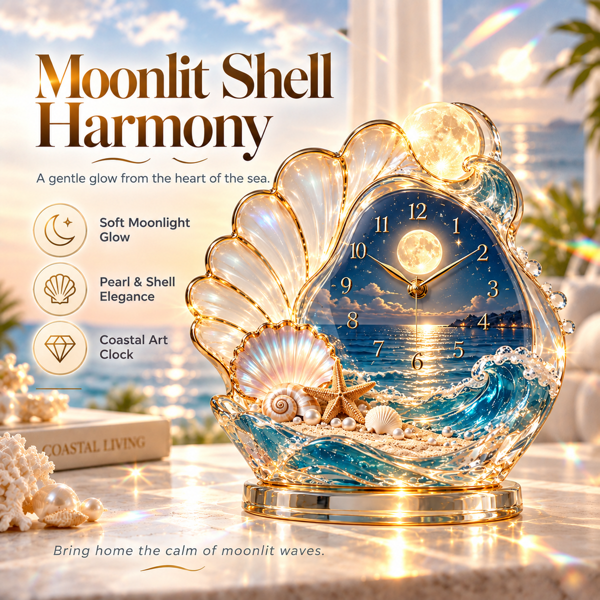 Coastal Glow Crystal Clock Collection | Sailboat, Shell & Lighthouse