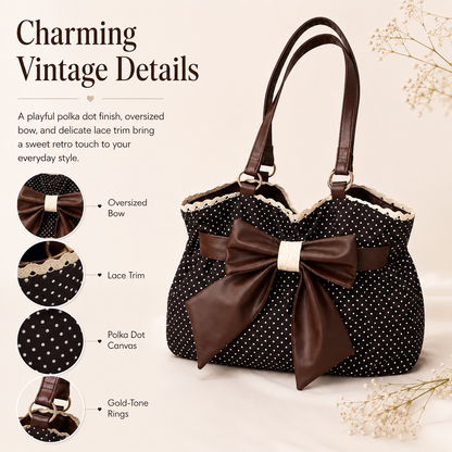 Women's Casual Shoulder Tote Polka Dot Print, Big Bow Detail, Large Capacity for Gym & Outdoors