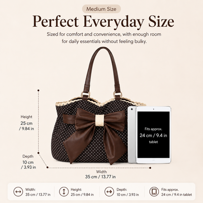Women's Casual Shoulder Tote Polka Dot Print, Big Bow Detail, Large Capacity for Gym & Outdoors