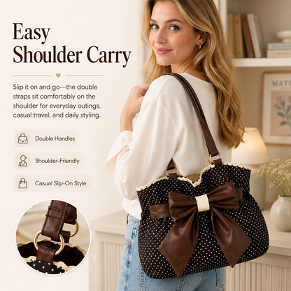 Women's Casual Shoulder Tote Polka Dot Print, Big Bow Detail, Large Capacity for Gym & Outdoors