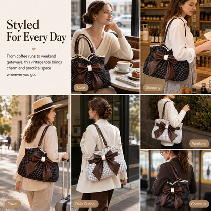 Women's Casual Shoulder Tote Polka Dot Print, Big Bow Detail, Large Capacity for Gym & Outdoors