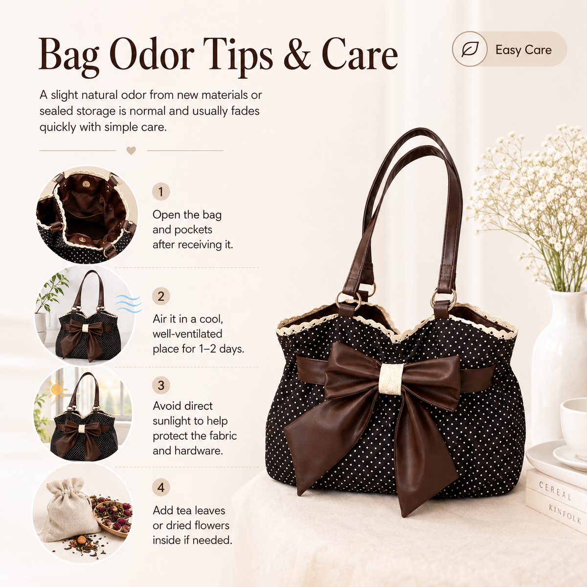 Women's Casual Shoulder Tote Polka Dot Print, Big Bow Detail, Large Capacity for Gym & Outdoors