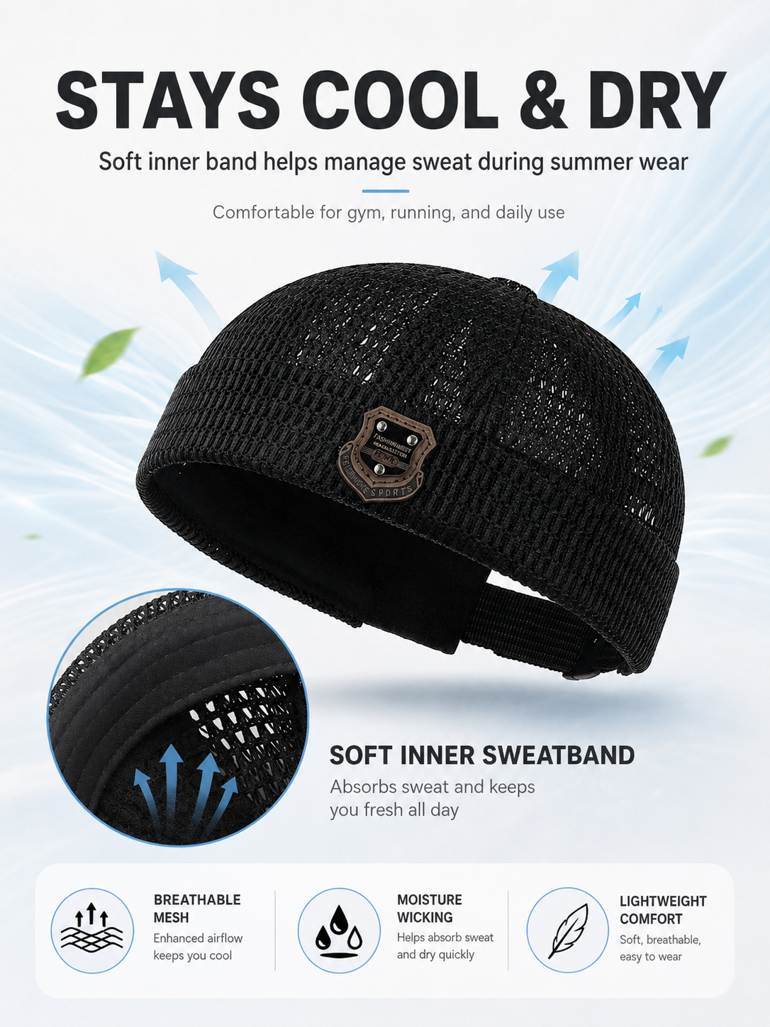 Lightweight Netting Beanie Breathable Cuffed Skull Cap for Summer Runs