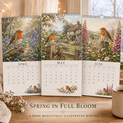 2027 Robin Seasons Calendar British Countryside Garden Bird Wall Calendar & Gift for Bird Lovers