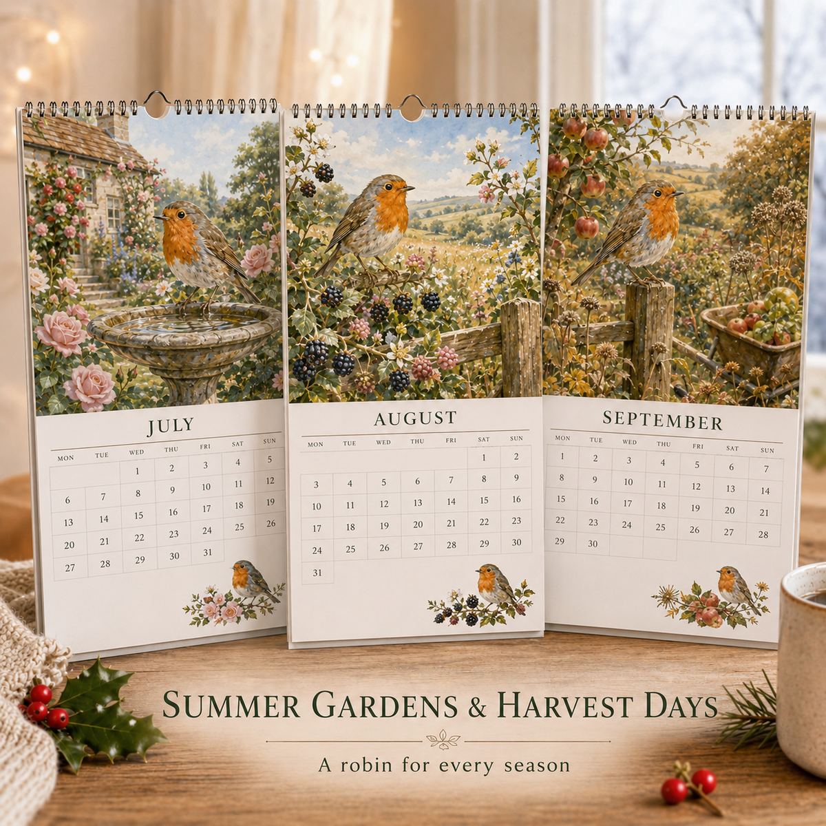 2027 Robin Seasons Calendar British Countryside Garden Bird Wall Calendar & Gift for Bird Lovers