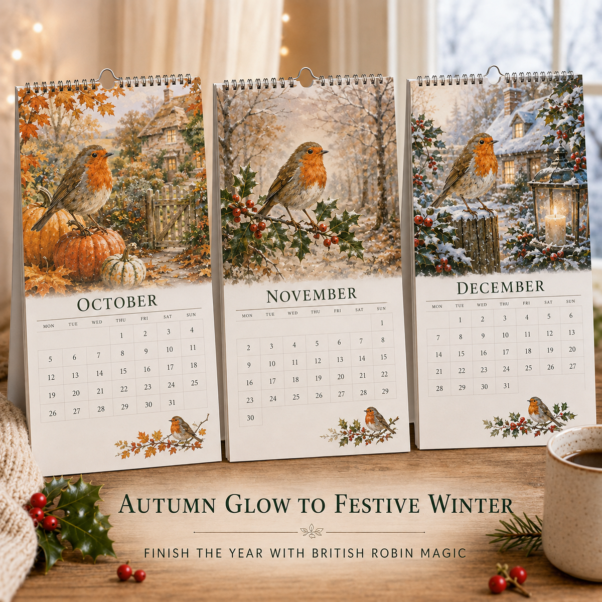 2027 Robin Seasons Calendar British Countryside Garden Bird Wall Calendar & Gift for Bird Lovers