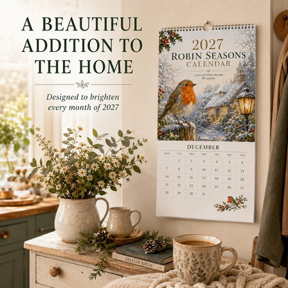 2027 Robin Seasons Calendar British Countryside Garden Bird Wall Calendar & Gift for Bird Lovers
