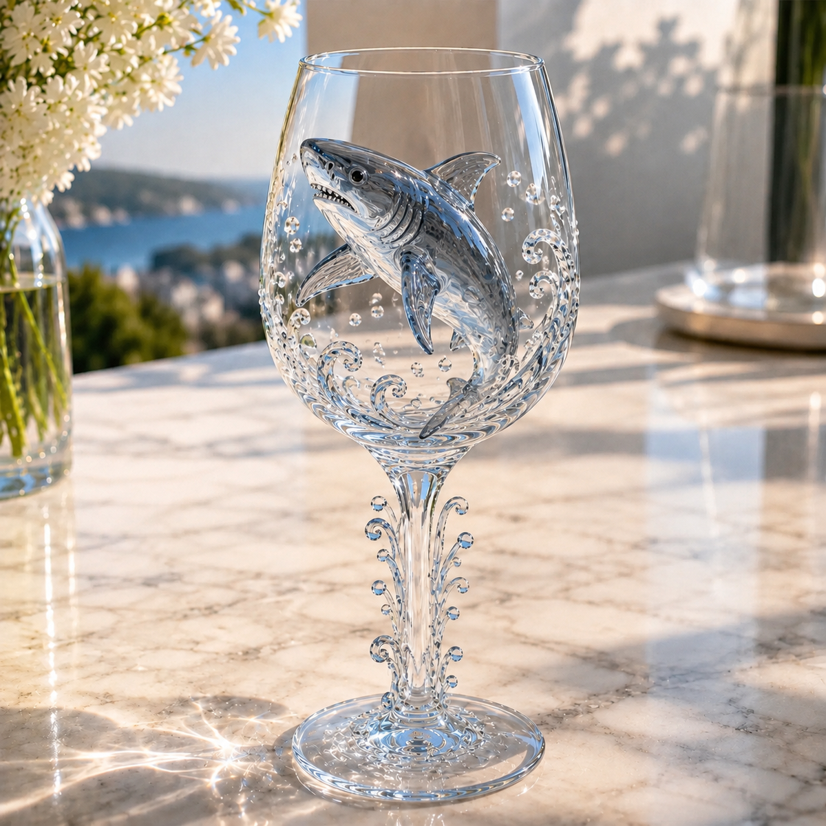 Ocean Treasures Handcrafted 3D Sea Life Wine Glass Collection