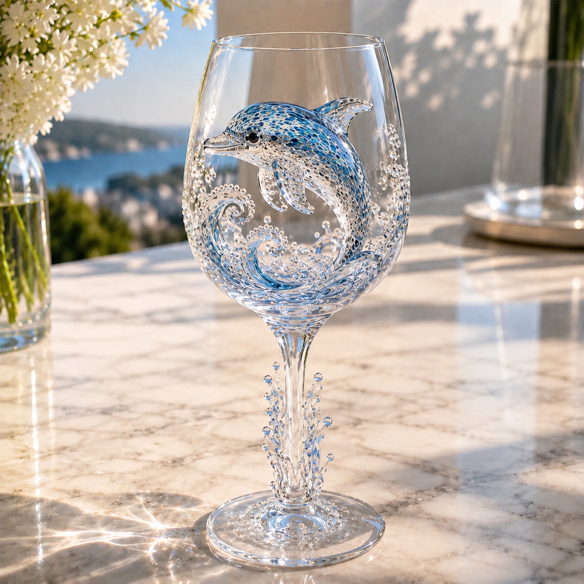 Ocean Treasures Handcrafted 3D Sea Life Wine Glass Collection