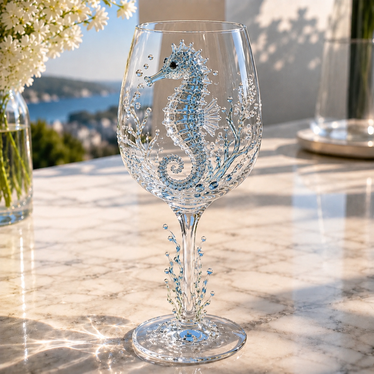 Ocean Treasures Handcrafted 3D Sea Life Wine Glass Collection
