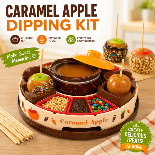 Nostalgia Lazy Susan Chocolate & Caramel Apple Party with Heated Fondue Pot, 25 Sticks, Decorating and Toppings Trays