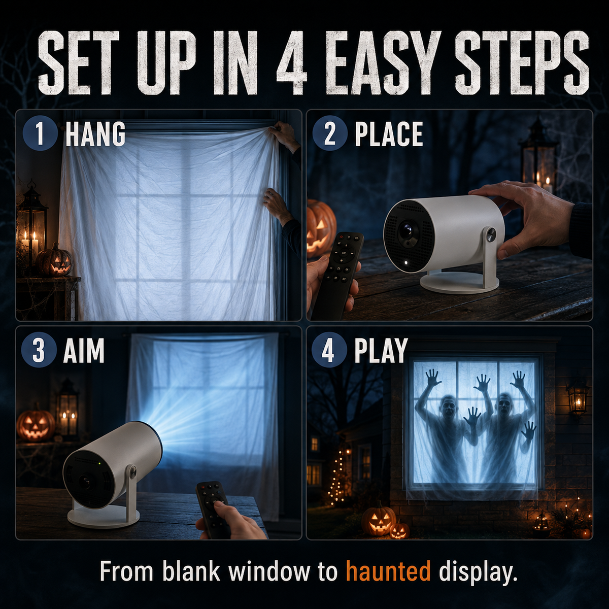 Halloween Window Projector with Scary Videos & Screen