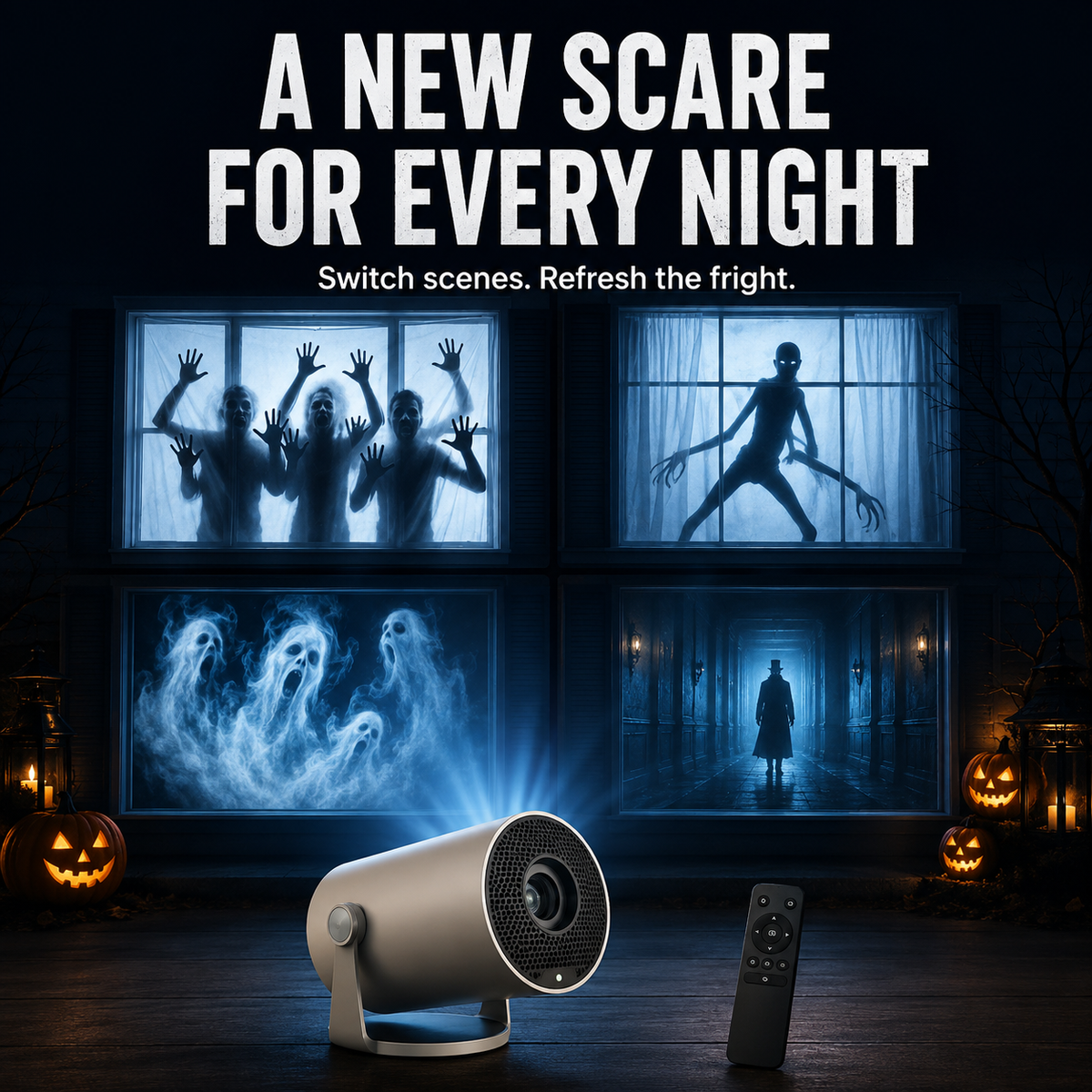 Halloween Window Projector with Scary Videos & Screen