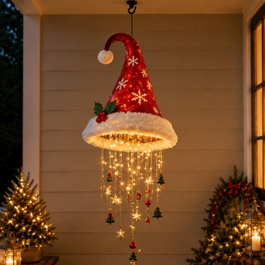 Lighted Santa Hat Hanging Chandelier | 5 Styles Warm LED Christmas String Light